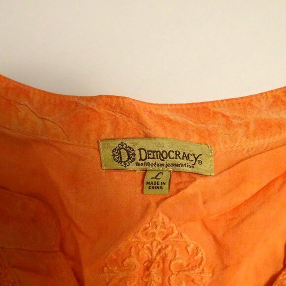 Democracy Women Orange 3/4 Sleeve Tunic Top 3-Button Size L Boho Peasant - Picture 8 of 11